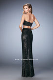 Picture of: Glam Two Piece Gown with Sequin Skirt and Satin Bodice in Black, Style: 22151, Back Picture