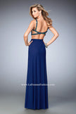 Picture of: Glam Two Piece Net Gown with Crystal Gems and Slit in Blue, Style: 22154, Back Picture