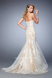 Picture of: Sweetheart Neckline Gown with Rhinestone Lace Detail in White, Style: 22167, Back Picture