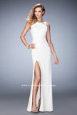Picture of: Prom Dress with Neckline Cut Outs, Crystals, and Slit in White, Style: 22174, Main Picture