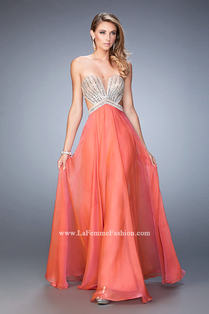 Picture of: Sweetheart Chiffon Gown with Cut Outs and Crystals in Orange, Style: 22179, Main Picture