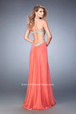 Picture of: Sweetheart Chiffon Gown with Cut Outs and Crystals in Orange, Style: 22179, Back Picture