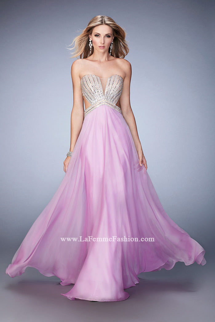 Picture of: Sweetheart Chiffon Gown with Cut Outs and Crystals in Purple, Style: 22179, Detail Picture 2