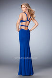 Picture of: Jersey Prom Dress with Cut Outs and Open Strappy Back in Blue, Style: 22181, Back Picture