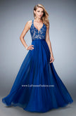 Picture of: Racer Back Chiffon Prom Dress with Rhinestone Lace Detail in Black, Style: 22186, Detail Picture 1