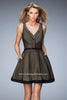 Picture of: Striped Short Dress with V Neckline in Black, Style: 22193, Main Picture