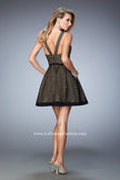 Picture of: Striped Short Dress with V Neckline in Black, Style: 22193, Back Picture