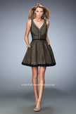 Picture of: Striped Short Dress with V Neckline in Black, Style: 22193, Detail Picture 1