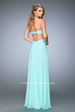 Picture of: Glam Prom Dress with Cut Outs and Crystal Gem Design in Blue, Style: 22196, Back Picture