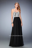 Picture of: Elegant Chiffon Prom Dress with White Lace Bodice in Black, Style: 22204, Main Picture