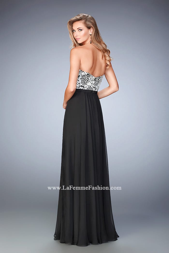 Picture of: Elegant Chiffon Prom Dress with White Lace Bodice in Black, Style: 22204, Back Picture