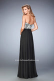 Picture of: Elegant Chiffon Prom Dress with White Lace Bodice in Black, Style: 22204, Back Picture