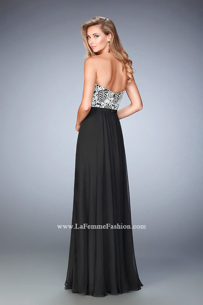 Picture of: Elegant Chiffon Prom Dress with White Lace Bodice in Black, Style: 22204, Back Picture