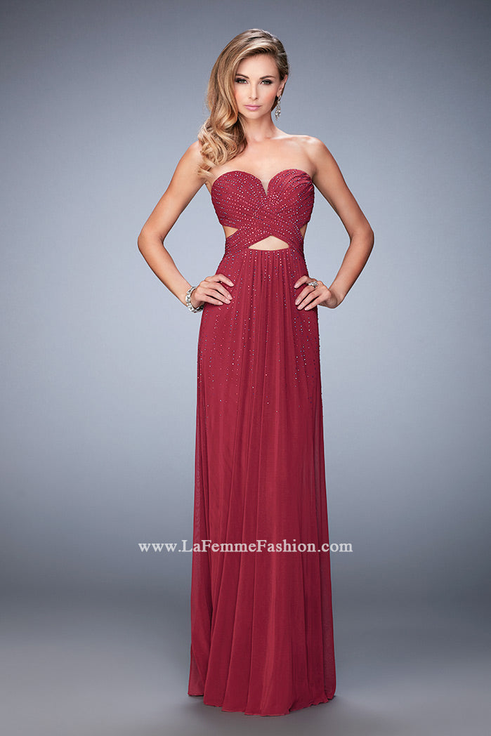 Picture of: Long Prom Dress with Embellishments and Cut Outs in Red, Style: 22230, Detail Picture 1