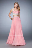 Picture of: Two Piece Chiffon Gown with Rhinestone Lace Detail in Pink, Style: 22234, Main Picture