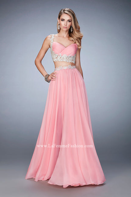 Picture of: Two Piece Chiffon Gown with Rhinestone Lace Detail in Pink, Style: 22234, Main Picture