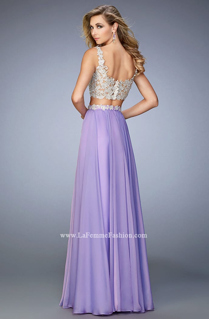 Picture of: Two Piece Chiffon Gown with Rhinestone Lace Detail in Purple, Style: 22234, Back Picture