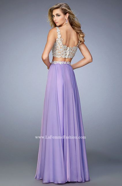 Picture of: Two Piece Chiffon Gown with Rhinestone Lace Detail in Purple, Style: 22234, Back Picture