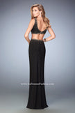 Picture of: V Neckline Two Piece Jersey Dress with Studs and Slit in Black, Style: 22249, Back Picture