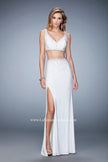 Picture of: V Neckline Two Piece Jersey Dress with Studs and Slit in White, Style: 22249, Detail Picture 1