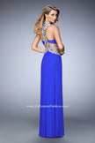 Picture of: Racer Back Long Prom Dress with Gold Embroidery in Blue, Style: 22252, Back Picture