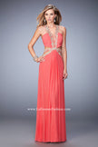 Picture of: Racer Back Long Prom Dress with Gold Embroidery in Orange, Style: 22252, Detail Picture 3