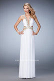 Picture of: Racer Back Long Prom Dress with Gold Embroidery in White, Style: 22252, Detail Picture 4