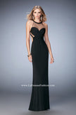 Picture of: Long Racer Back Prom Dress with Illusion Neckline in Black, Style: 22265, Detail Picture 1