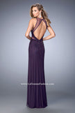 Picture of: Net Prom Gown with Open Back and Rhinestones in Purple, Style: 22266, Back Picture