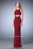 Picture of: Faux Two Piece Gown with Sheer Paneled Back and Beads in Red, Style: 22272, Detail Picture 2