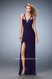Picture of: Embellished Prom Gown with Crystal Straps and Cut Outs in Purple, Style: 22284, Detail Picture 1