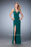 Picture of: Embellished Prom Gown with Crystal Straps and Cut Outs in Green, Style: 22284, Detail Picture 2