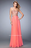 Picture of: Chiffon Prom Dress with Cut Outs and Gold Stud Detail in Orange, Style: 22285, Main Picture