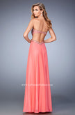 Picture of: Chiffon Prom Dress with Cut Outs and Gold Stud Detail in Orange, Style: 22285, Back Picture