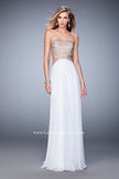 Picture of: Chiffon Prom Dress with Cut Outs and Gold Stud Detail in White, Style: 22285, Detail Picture 2