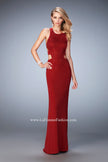 Picture of: Jersey Prom Dress with Strappy Back, Cut Outs, and Train in Red, Style: 22287, Detail Picture 2