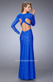 Picture of: Long Full Lace Prom Gown with V Neckline and Side Slit in Blue, Style: 22289, Main Picture