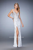 Picture of: Open Back Long Prom Dress with Side Leg Slit in White, Style: 22305, Detail Picture 1