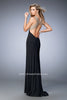 Picture of: V Neckline Prom Dress with Gold Stud Detail and Slit in Black, Style: 22312, Back Picture
