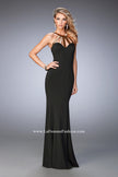Picture of: Long Jersey Prom Dress with Embellished Straps in Black, Style: 22329, Detail Picture 1