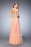 Picture of: Elegant Gown with Gold Sequin Lace and Sheer Detail in Orange, Style: 22331, Back Picture