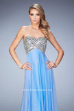 Picture of: Long Chiffon Prom Dress with Open Back and Silver Beads in Blue, Style: 22334, Main Picture