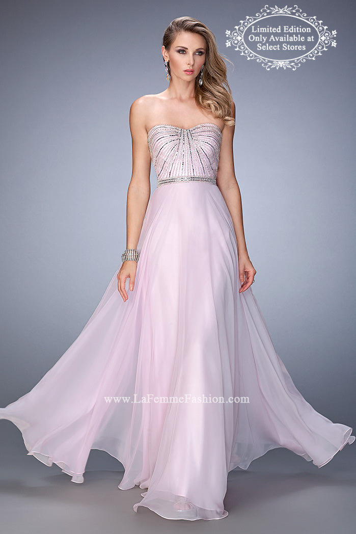 Picture of: Chiffon Prom Gown with Crystals, Pearls, and Rhinestones in Pink, Style: 22337, Main Picture