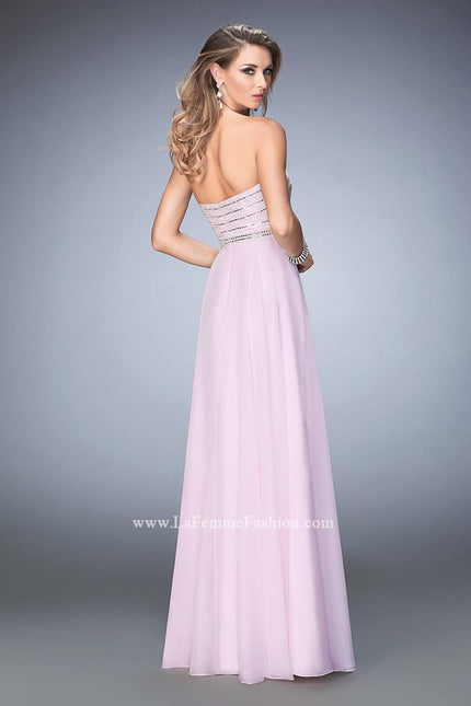 Picture of: Chiffon Prom Gown with Crystals, Pearls, and Rhinestones in Pink, Style: 22337, Back Picture