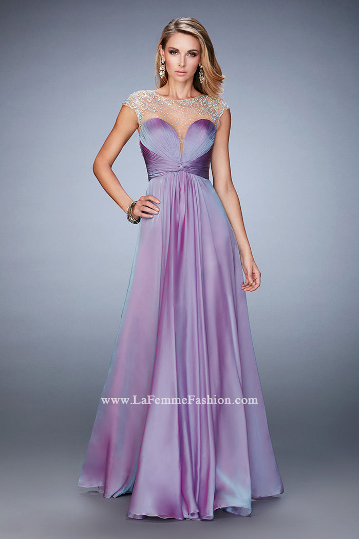 Picture of: Long Chiffon Prom Dress with Gathered Bodice and Skirt in Purple, Style: 22338, Main Picture