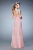 Picture of: Long Chiffon Prom Dress with Gathered Bodice and Skirt in Pink, Style: 22338, Back Picture
