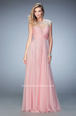 Picture of: Long Chiffon Prom Dress with Gathered Bodice and Skirt in Pink, Style: 22338, Detail Picture 1