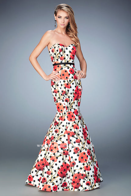Picture of: Jacquard Mermaid Dress with Flower and Polka Dot Print in Print, Style: 22348, Main Picture