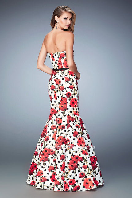 Picture of: Jacquard Mermaid Dress with Flower and Polka Dot Print in Print, Style: 22348, Back Picture