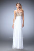 Picture of: Open Back Chiffon Prom Dress with Gold Stud Pattern in White, Style: 22359, Detail Picture 1
